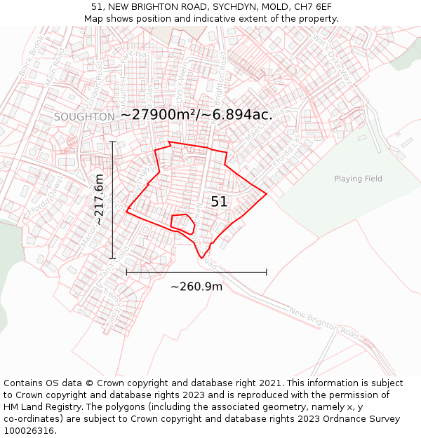 51, NEW BRIGHTON ROAD, SYCHDYN, MOLD, CH7 6EF: Plot and title map