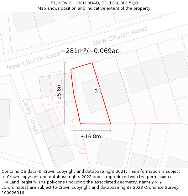 51, NEW CHURCH ROAD, BOLTON, BL1 5QQ: Plot and title map