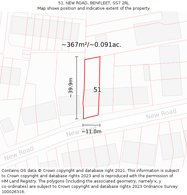 51, NEW ROAD, BENFLEET, SS7 2RL: Plot and title map