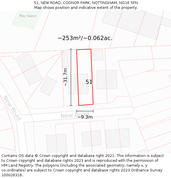 51, NEW ROAD, CODNOR PARK, NOTTINGHAM, NG16 5PN: Plot and title map