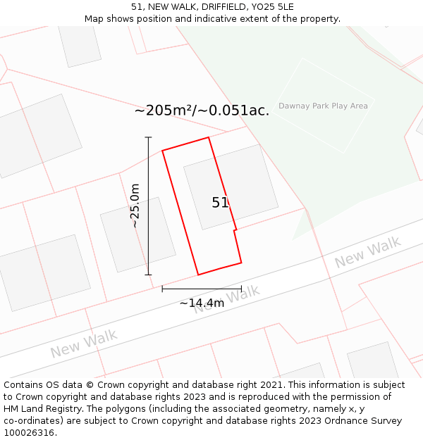 51, NEW WALK, DRIFFIELD, YO25 5LE: Plot and title map