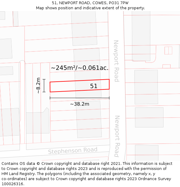 51, NEWPORT ROAD, COWES, PO31 7PW: Plot and title map