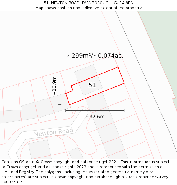 51, NEWTON ROAD, FARNBOROUGH, GU14 8BN: Plot and title map