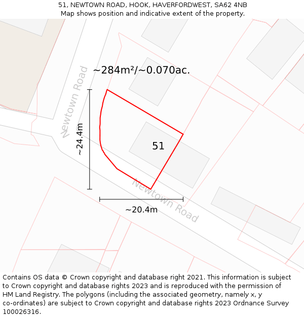 51, NEWTOWN ROAD, HOOK, HAVERFORDWEST, SA62 4NB: Plot and title map