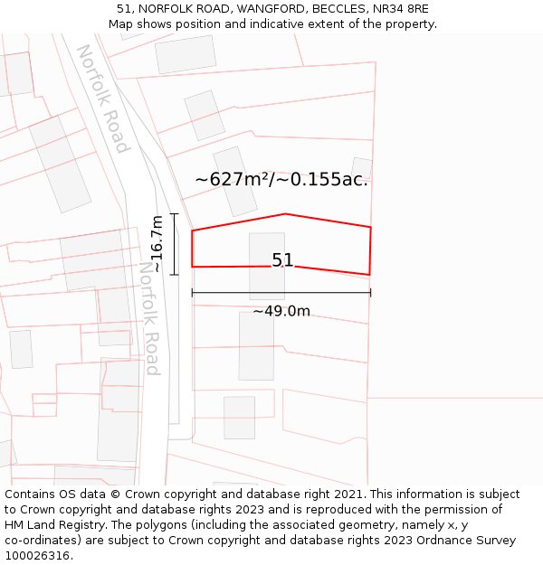 51, NORFOLK ROAD, WANGFORD, BECCLES, NR34 8RE: Plot and title map