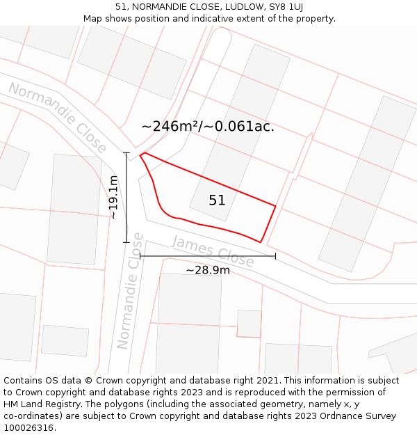 51, NORMANDIE CLOSE, LUDLOW, SY8 1UJ: Plot and title map