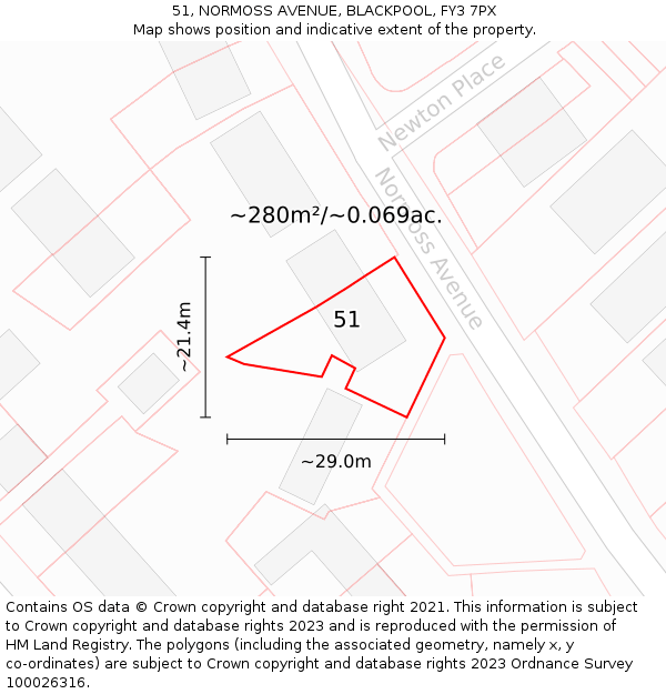 51, NORMOSS AVENUE, BLACKPOOL, FY3 7PX: Plot and title map