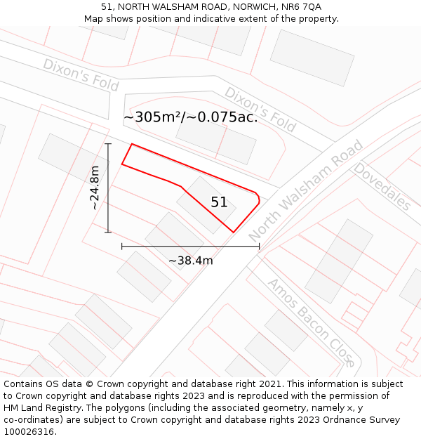 51, NORTH WALSHAM ROAD, NORWICH, NR6 7QA: Plot and title map
