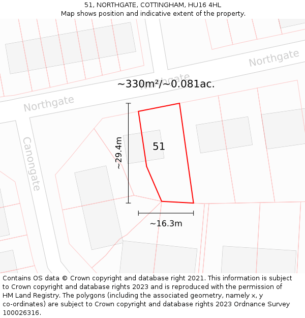 51, NORTHGATE, COTTINGHAM, HU16 4HL: Plot and title map