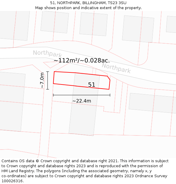 51, NORTHPARK, BILLINGHAM, TS23 3SU: Plot and title map