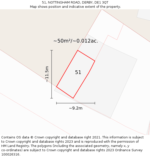 51, NOTTINGHAM ROAD, DERBY, DE1 3QT: Plot and title map
