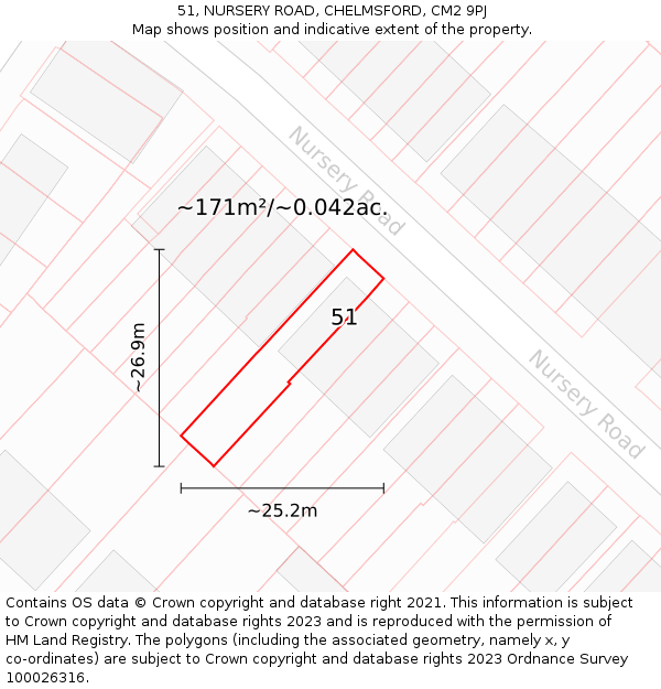 51, NURSERY ROAD, CHELMSFORD, CM2 9PJ: Plot and title map