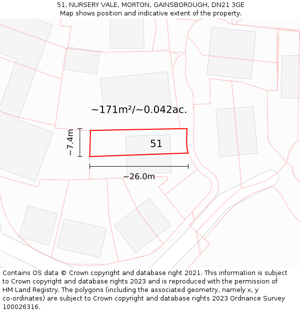 51, NURSERY VALE, MORTON, GAINSBOROUGH, DN21 3GE: Plot and title map