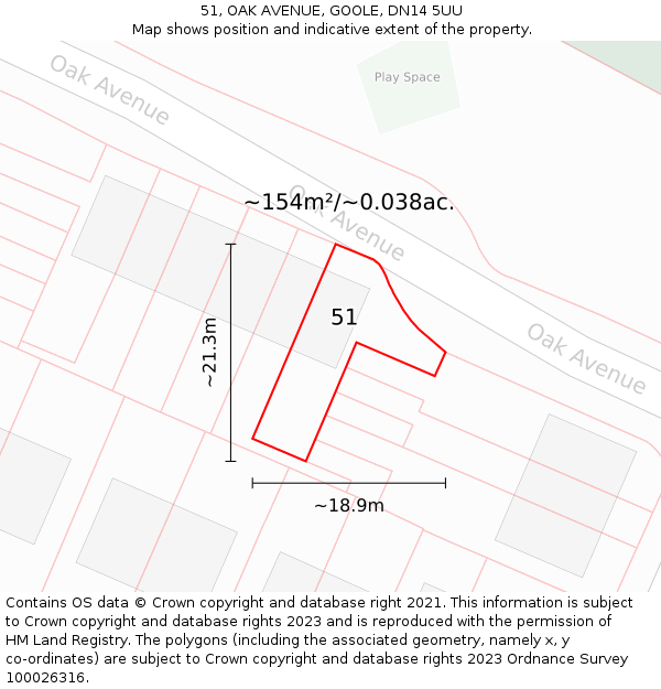 51, OAK AVENUE, GOOLE, DN14 5UU: Plot and title map