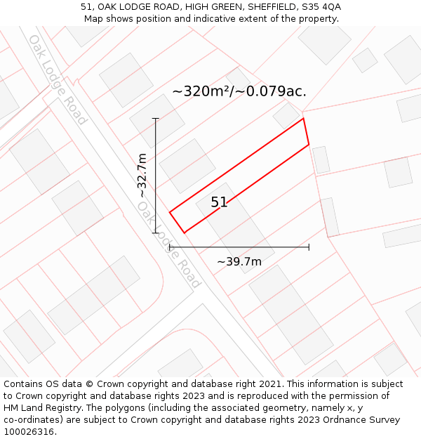 51, OAK LODGE ROAD, HIGH GREEN, SHEFFIELD, S35 4QA: Plot and title map