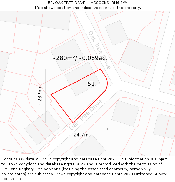 51, OAK TREE DRIVE, HASSOCKS, BN6 8YA: Plot and title map