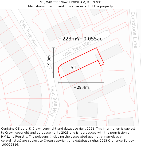 51, OAK TREE WAY, HORSHAM, RH13 6BF: Plot and title map