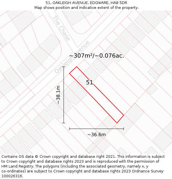 51, OAKLEIGH AVENUE, EDGWARE, HA8 5DR: Plot and title map