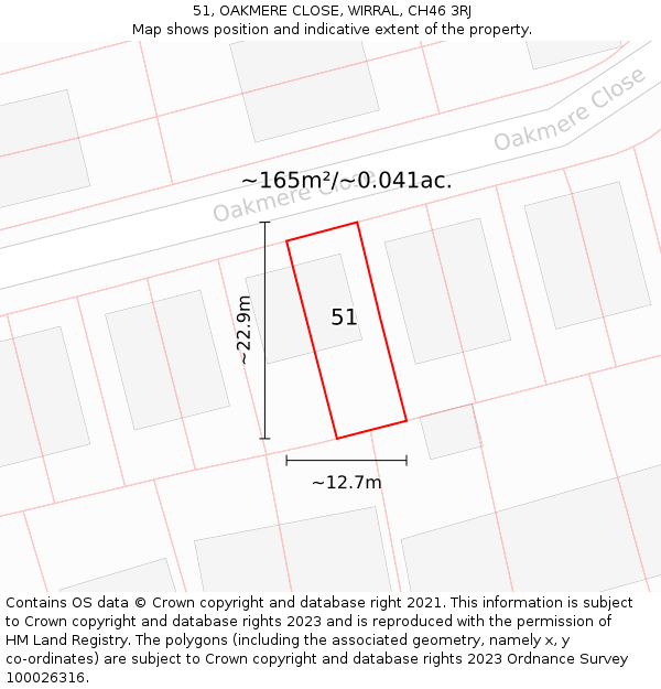 51, OAKMERE CLOSE, WIRRAL, CH46 3RJ: Plot and title map