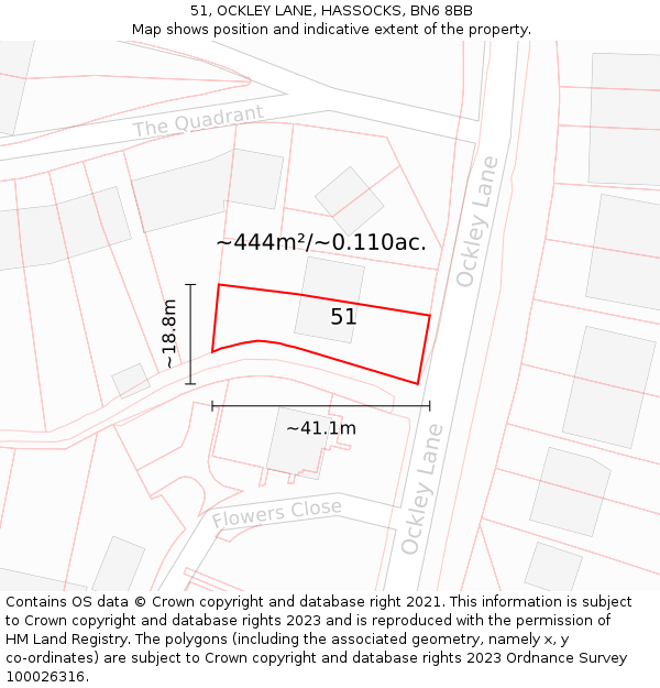51, OCKLEY LANE, HASSOCKS, BN6 8BB: Plot and title map