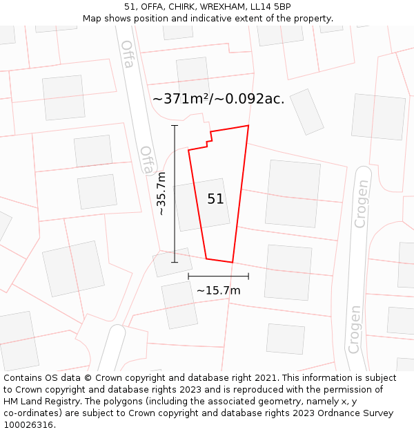 51, OFFA, CHIRK, WREXHAM, LL14 5BP: Plot and title map