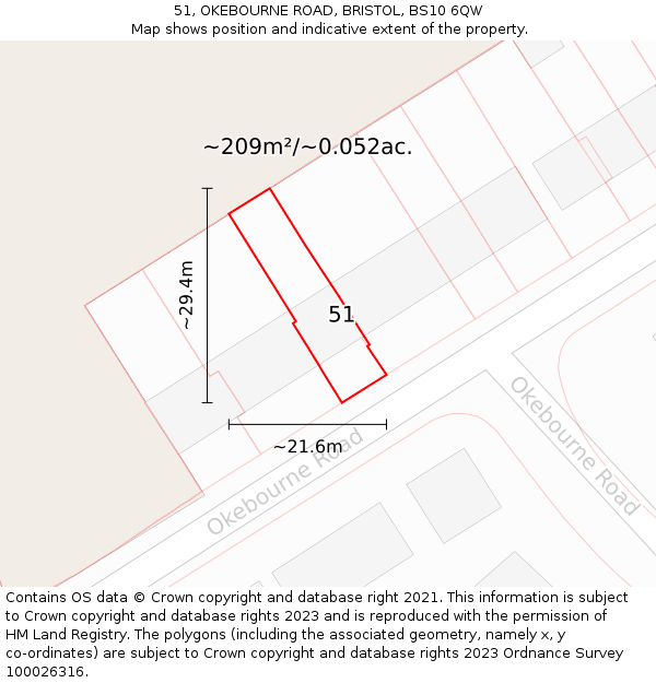 51, OKEBOURNE ROAD, BRISTOL, BS10 6QW: Plot and title map