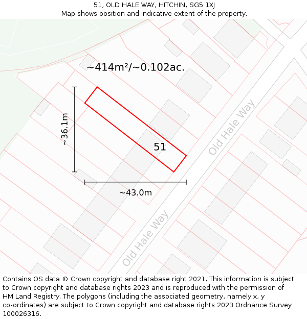 51, OLD HALE WAY, HITCHIN, SG5 1XJ: Plot and title map