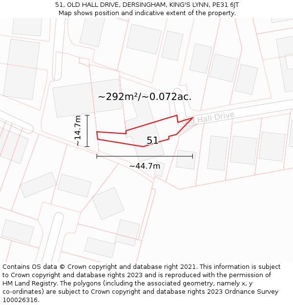 51, OLD HALL DRIVE, DERSINGHAM, KING'S LYNN, PE31 6JT: Plot and title map