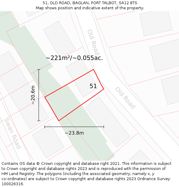 51, OLD ROAD, BAGLAN, PORT TALBOT, SA12 8TS: Plot and title map
