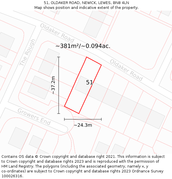 51, OLDAKER ROAD, NEWICK, LEWES, BN8 4LN: Plot and title map