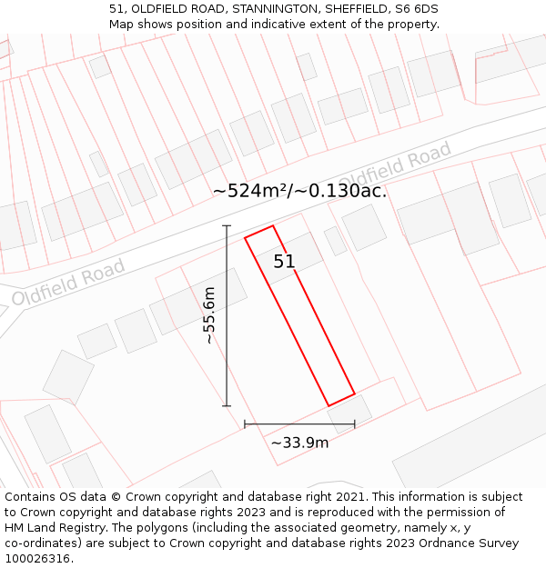 51, OLDFIELD ROAD, STANNINGTON, SHEFFIELD, S6 6DS: Plot and title map