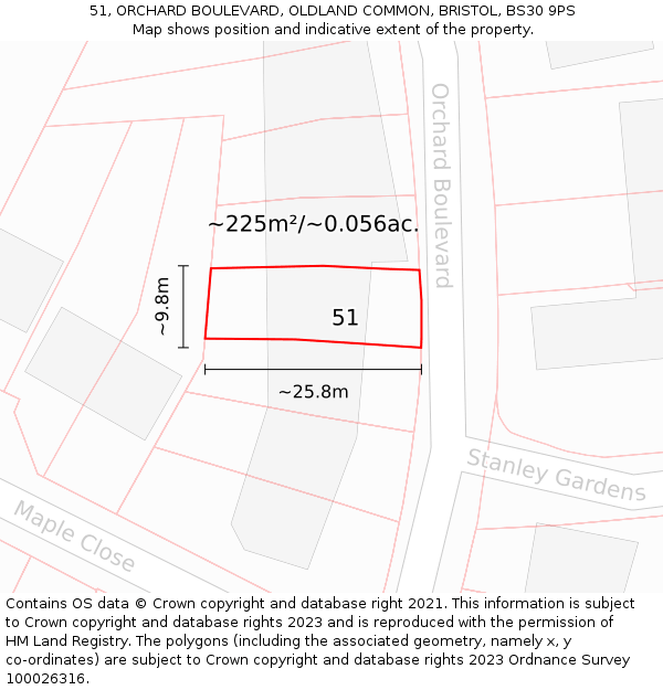 51, ORCHARD BOULEVARD, OLDLAND COMMON, BRISTOL, BS30 9PS: Plot and title map