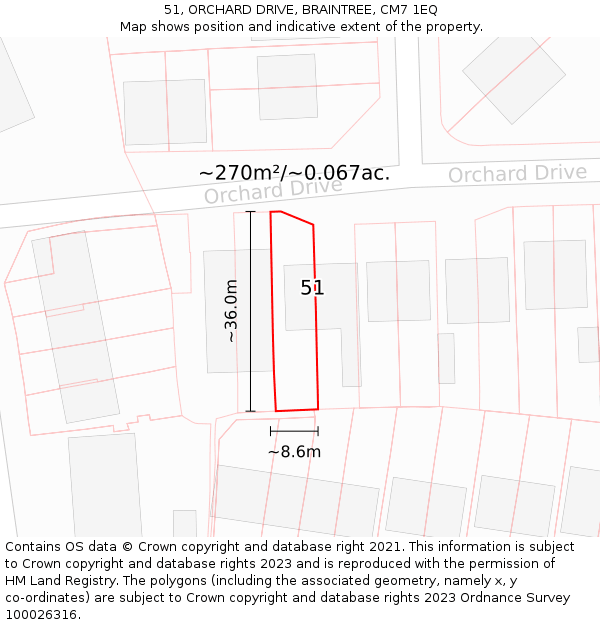 51, ORCHARD DRIVE, BRAINTREE, CM7 1EQ: Plot and title map