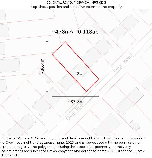 51, OVAL ROAD, NORWICH, NR5 0DG: Plot and title map