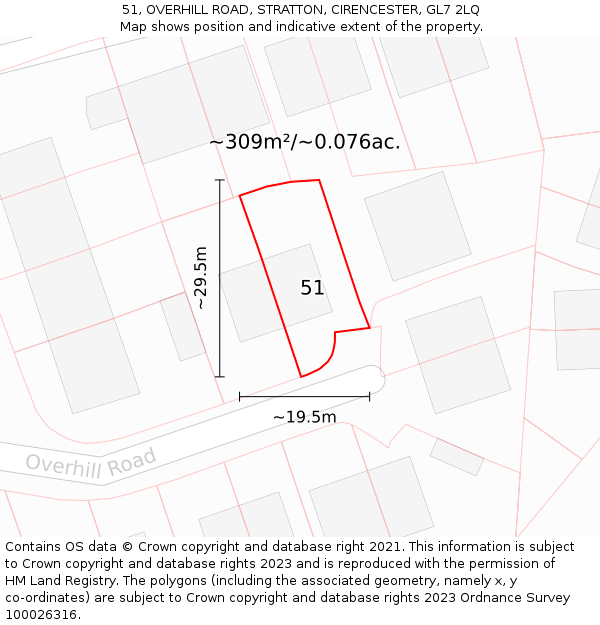 51, OVERHILL ROAD, STRATTON, CIRENCESTER, GL7 2LQ: Plot and title map