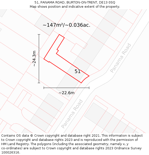 51, PANAMA ROAD, BURTON-ON-TRENT, DE13 0SQ: Plot and title map