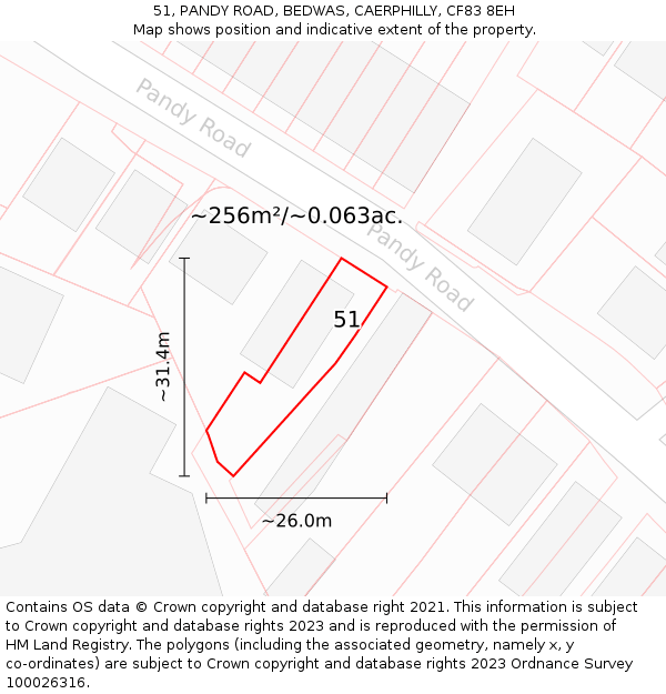 51, PANDY ROAD, BEDWAS, CAERPHILLY, CF83 8EH: Plot and title map