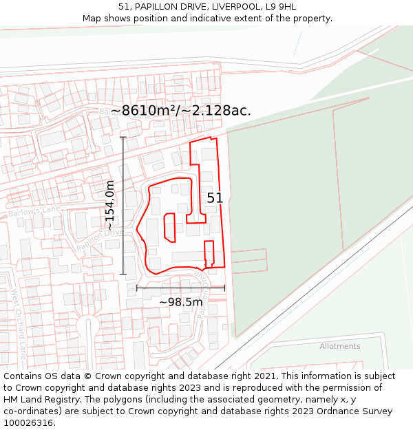51, PAPILLON DRIVE, LIVERPOOL, L9 9HL: Plot and title map