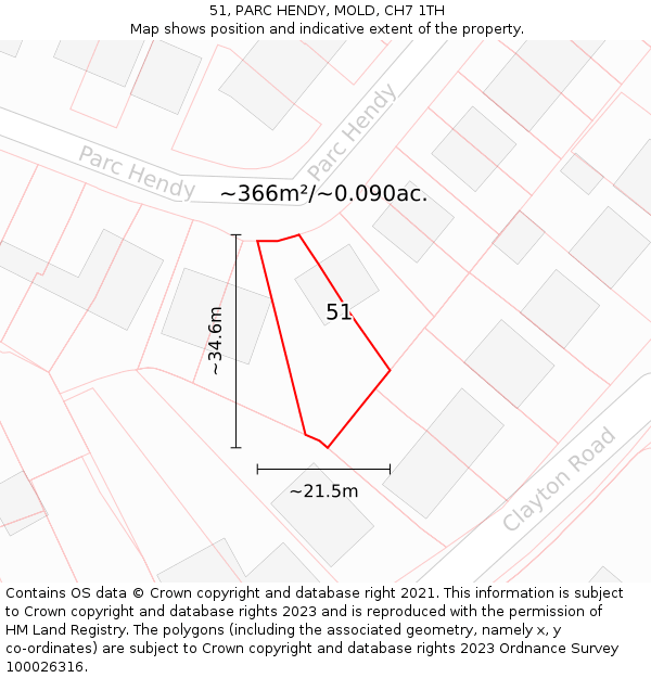 51, PARC HENDY, MOLD, CH7 1TH: Plot and title map
