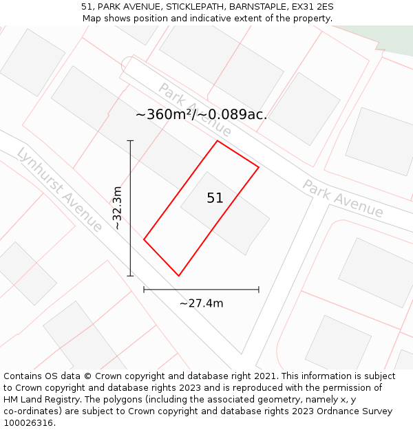 51, PARK AVENUE, STICKLEPATH, BARNSTAPLE, EX31 2ES: Plot and title map