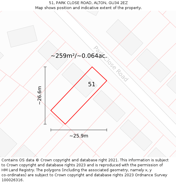 51, PARK CLOSE ROAD, ALTON, GU34 2EZ: Plot and title map