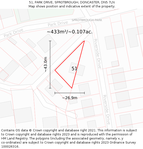 51, PARK DRIVE, SPROTBROUGH, DONCASTER, DN5 7LN: Plot and title map