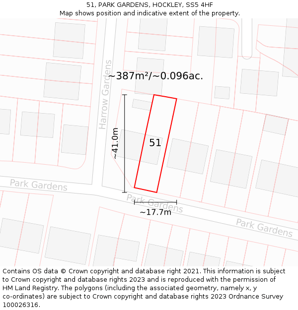 51, PARK GARDENS, HOCKLEY, SS5 4HF: Plot and title map
