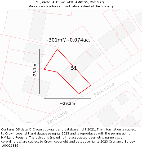 51, PARK LANE, WOLVERHAMPTON, WV10 9QH: Plot and title map