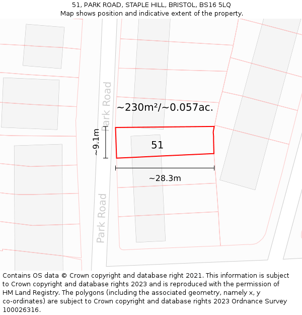 51, PARK ROAD, STAPLE HILL, BRISTOL, BS16 5LQ: Plot and title map