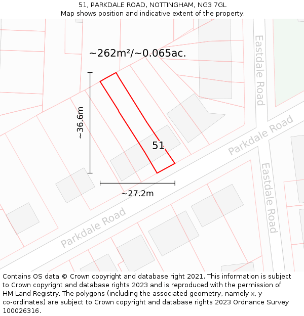 51, PARKDALE ROAD, NOTTINGHAM, NG3 7GL: Plot and title map