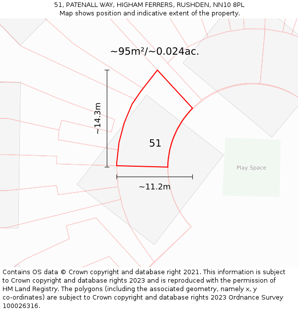51, PATENALL WAY, HIGHAM FERRERS, RUSHDEN, NN10 8PL: Plot and title map