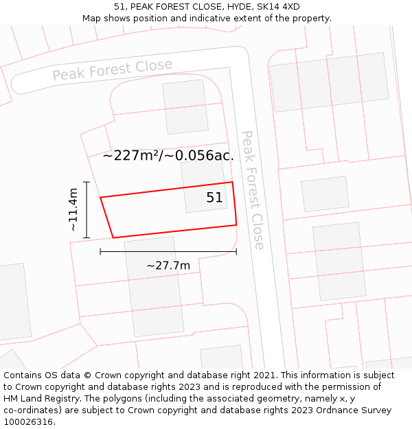 51, PEAK FOREST CLOSE, HYDE, SK14 4XD: Plot and title map