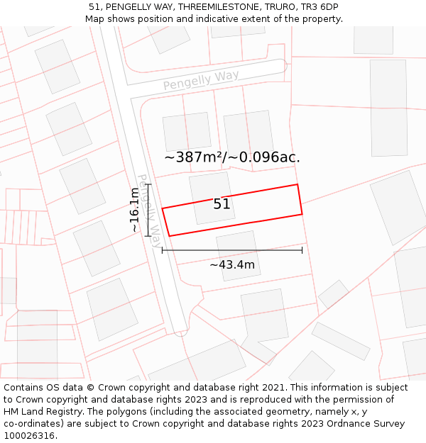 51, PENGELLY WAY, THREEMILESTONE, TRURO, TR3 6DP: Plot and title map