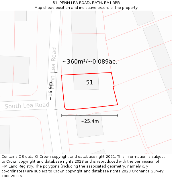 51, PENN LEA ROAD, BATH, BA1 3RB: Plot and title map